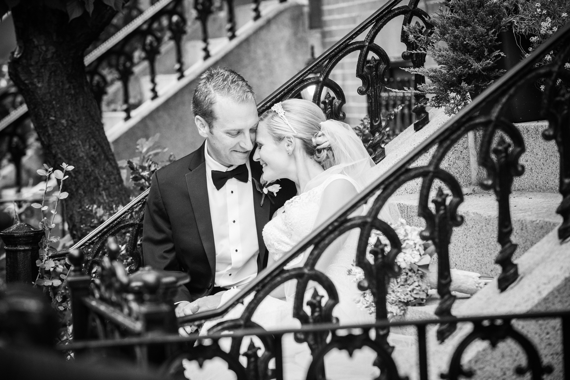 wrought iron brownstone wedding photo