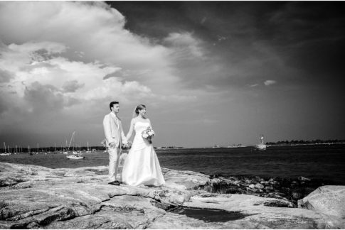 mystic ct wedding black and white ocean